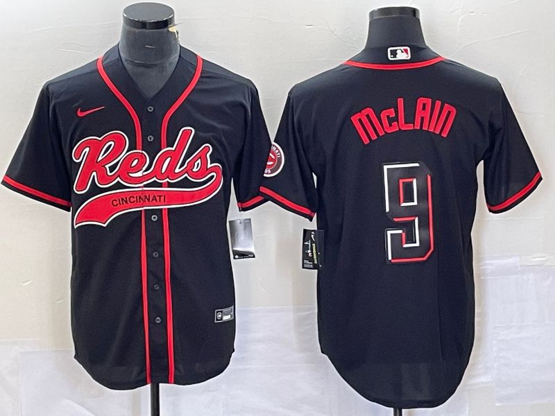 Men Cincinnati Reds 9 Mclain Black Co Branding Nike Game MLB Jersey style 1